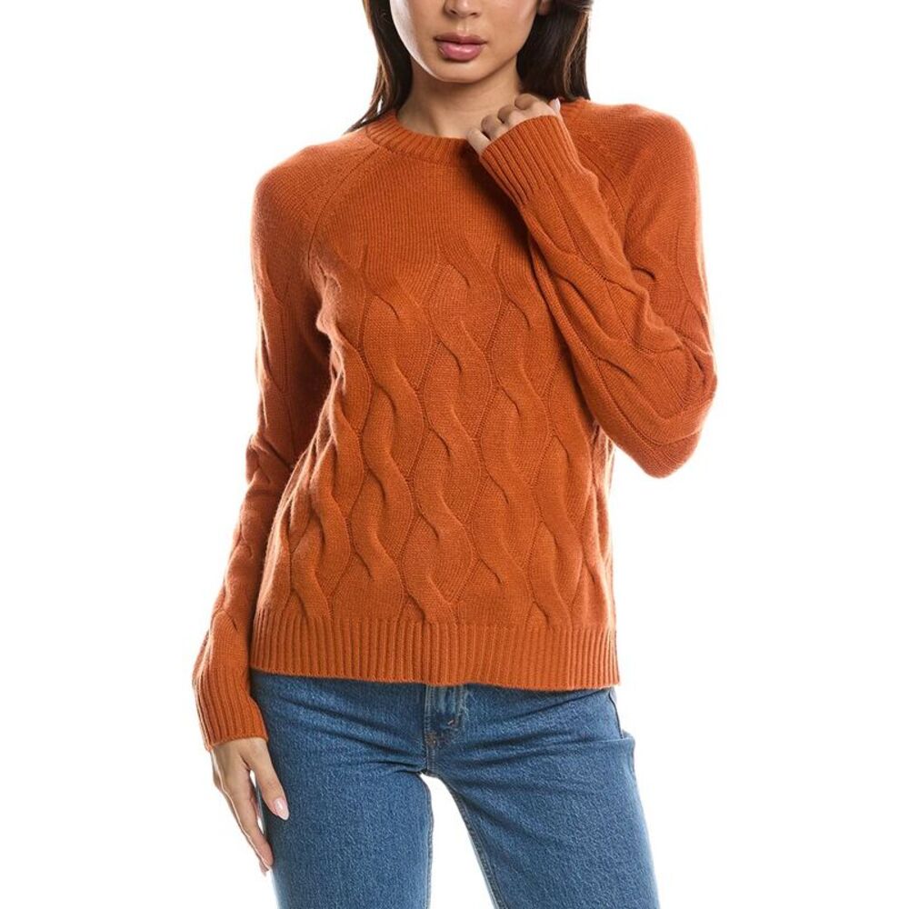 Forte Cashmere Womens Wandering Cable Crewneck 100% Cashmere Sweater, Brown